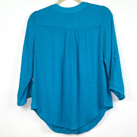 I.N. Studio | Teal Roll-Tab Sleeve Blouse Top | Pocket Detail | Size PS - Picture 7 of 9